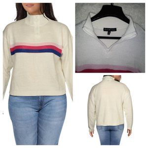 DEREK HEART Colorful Ivory Striped Zipper Long Sleeve Sweater Women's Si…